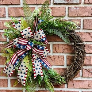 Patriotic Wreath with Red, White, and Blue Accents